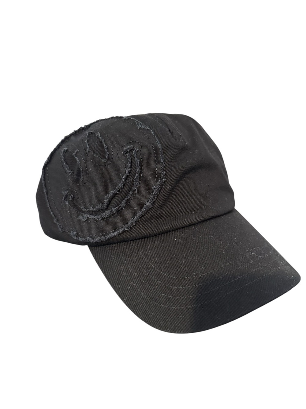 Steve Madden Black Distressed Smiley Baseball Cap
